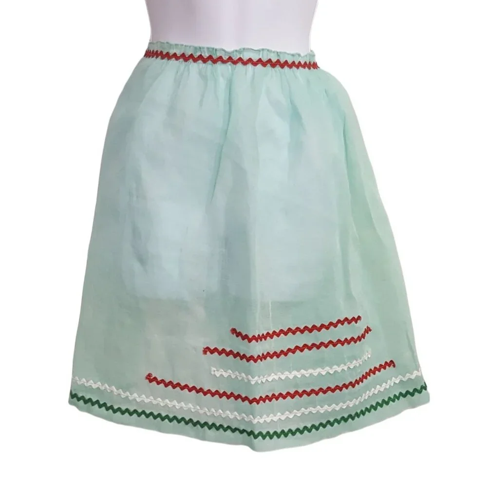 Vintage 50s 60s Half Apron Sheer‎ Mint Green Rick Rack Trim Party Entertaining